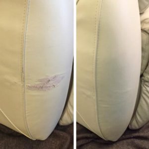 leather repair on a sofa cushion