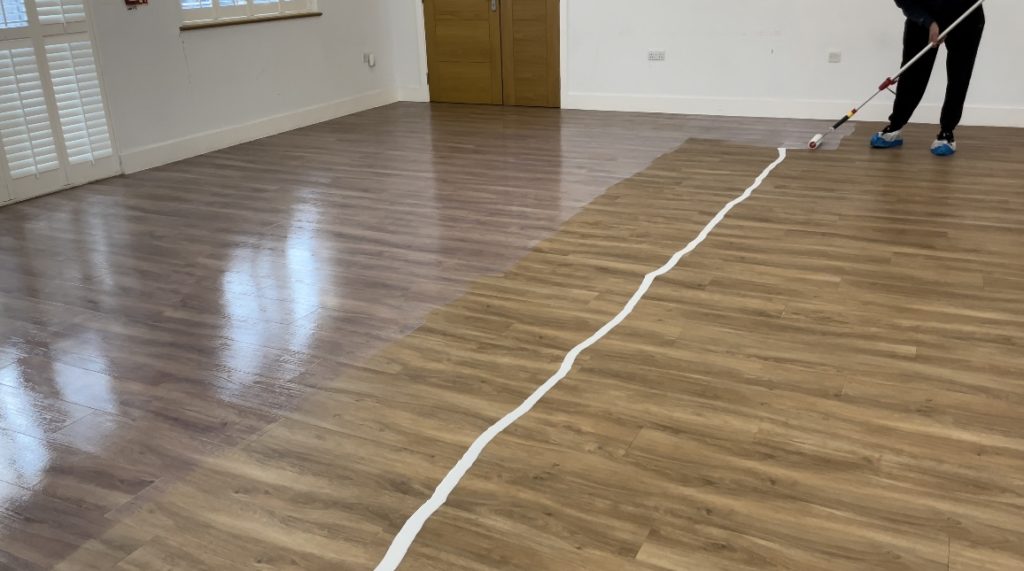 applying sealant vinyl floor sealing